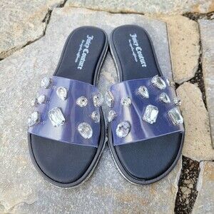 Juicy Couture Silver Gem Yapper Slides Sandals Black Size 6